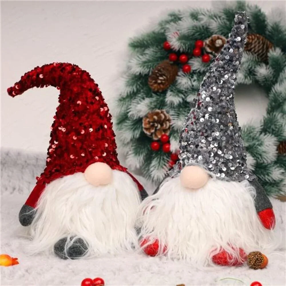 Lighted Christmas Gnome Set Scandinavian Tomte Plush Elf Tabletop Holiday Decor